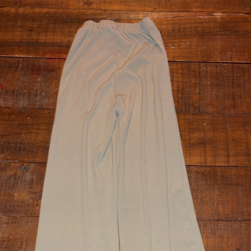 Princess Polly Sage Green Ribbed Wide Leg Pants | Lounge Minimalist Aesthetic - Picture 3 of 3